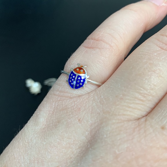 Cute sterling lady bug earring and ring set - Picture 3 of 6